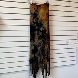 Asymmetrical Tie-Dye Fringe Skirt